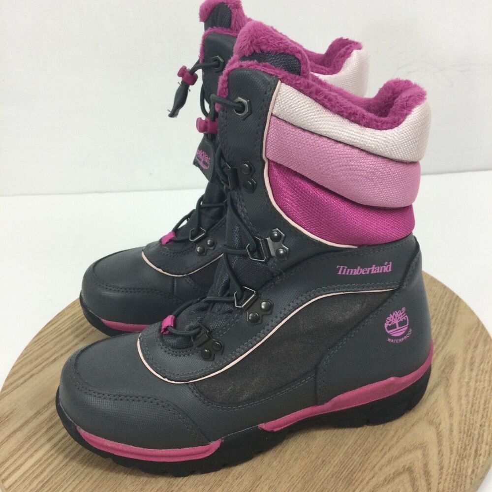 Timberland Youth Girls Thermolite 200 Gram Water Proof Snow Boots Pink/Gray Sz 2 - Picture 6 of 14